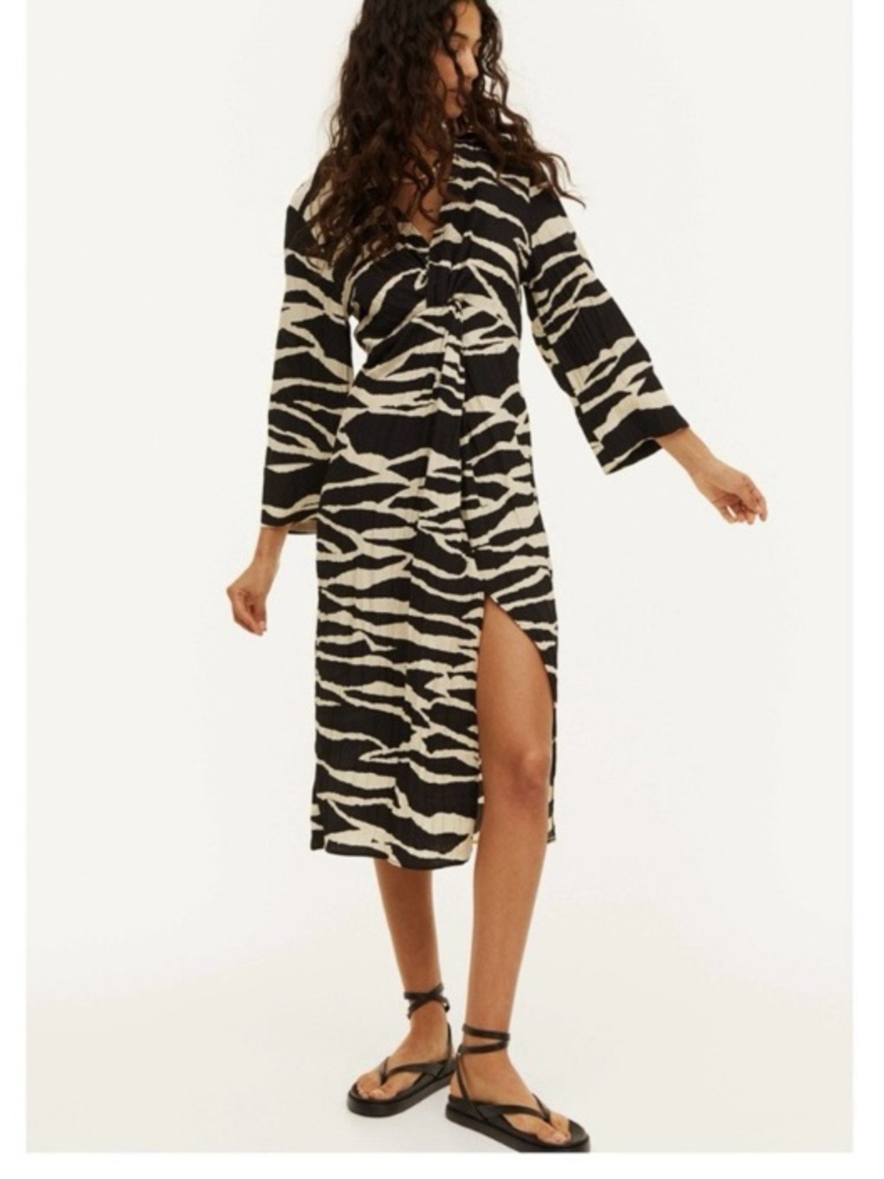 H&M Black Zebra Print Knot Detail Midi Dress New With Tags